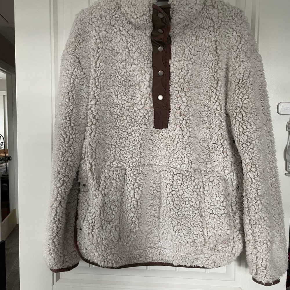 Faux sherling snap front pullover